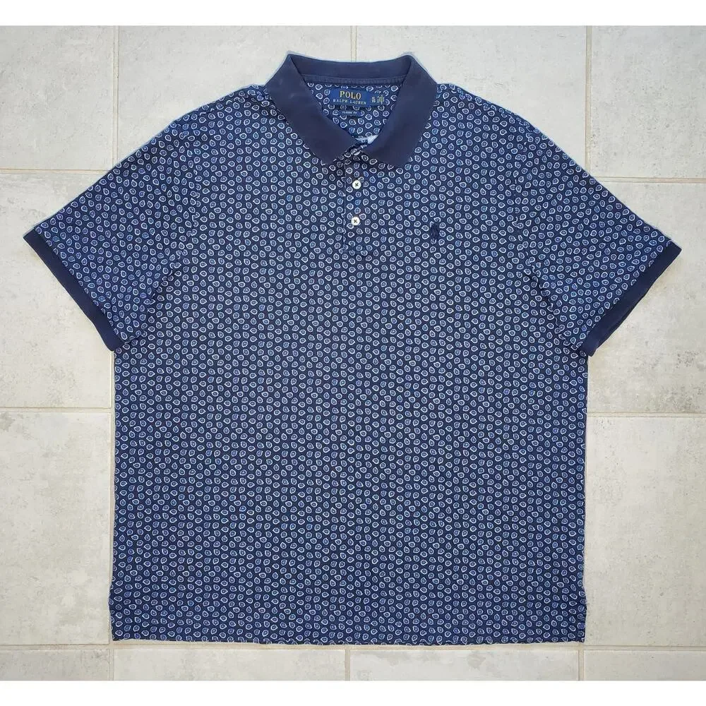 Polo Ralph Lauren Men's XL Shirt Navy Blue Floral Slim Fit Casual Short Sleeve